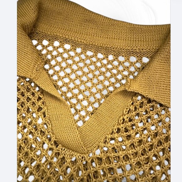 New Mustard Open Knit Sweater with Collar Size: M - Picture 6 of 8